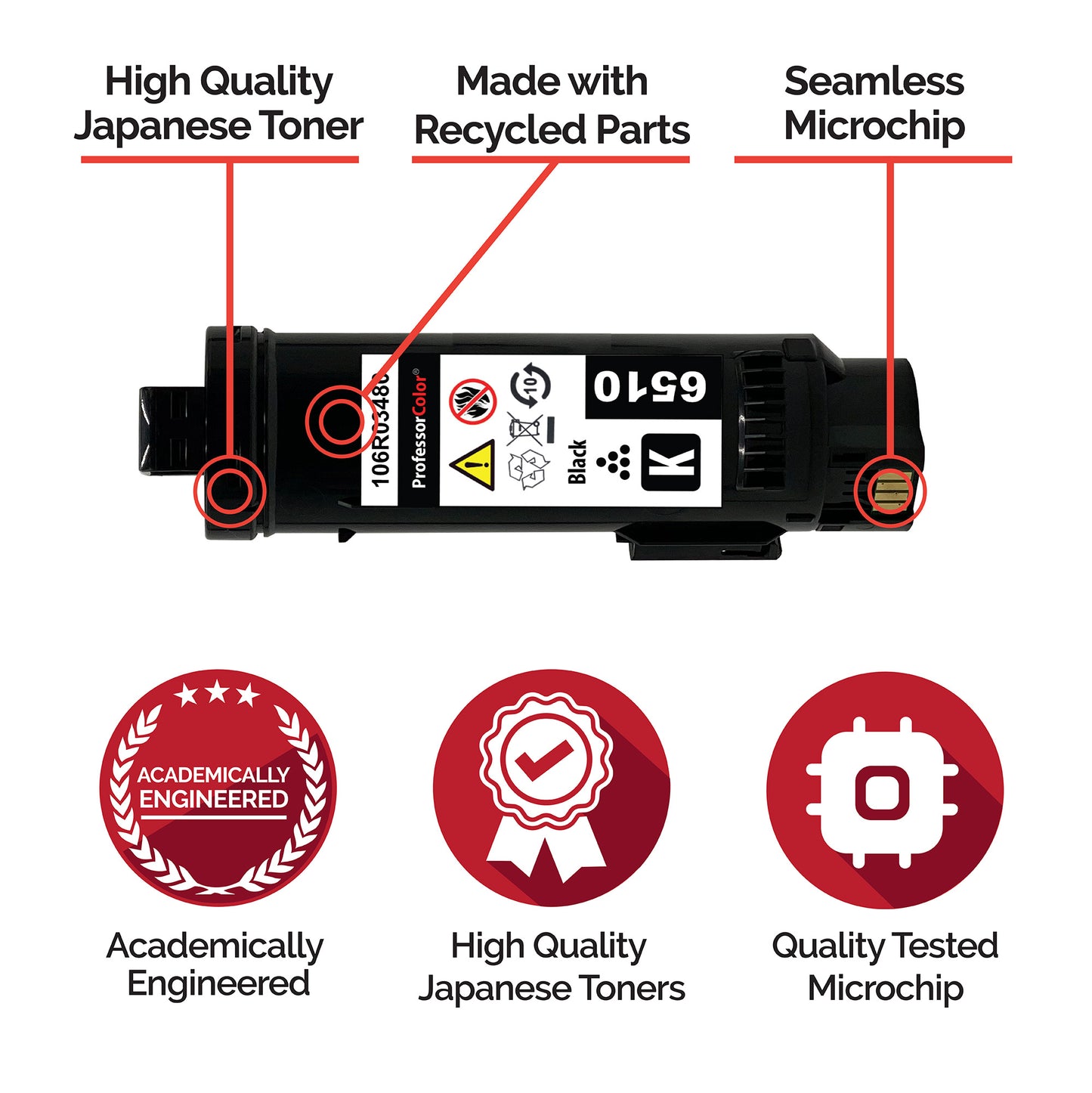 Professor Color High Capacity Compatible Toner Cartridge Replacement for Phaser 6510 106R03480 - Black - Professor Color