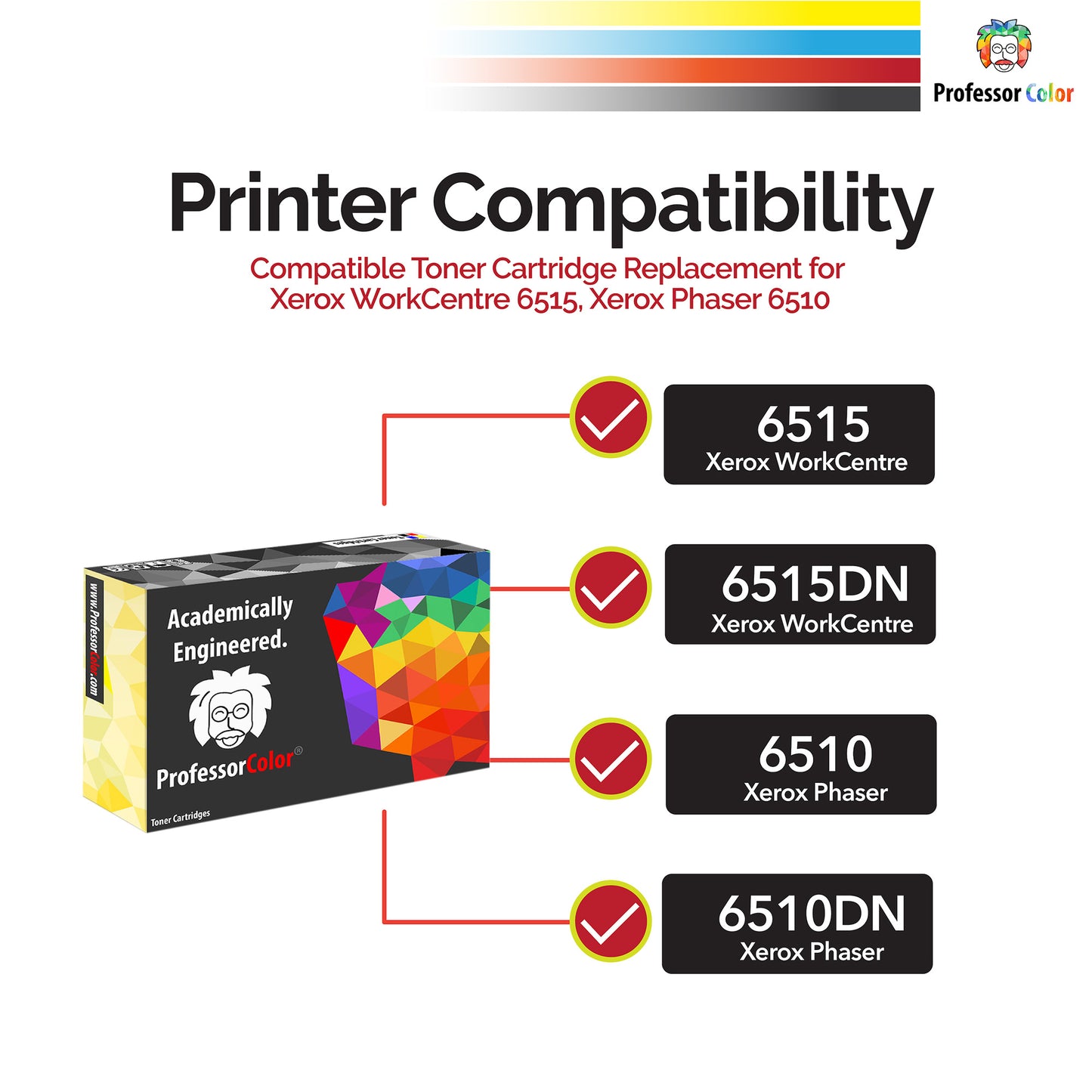 Professor Color High Capacity Compatible Toner Cartridge Replacement Set for Phaser 6510 & Workcentre 6515 - Professor Color