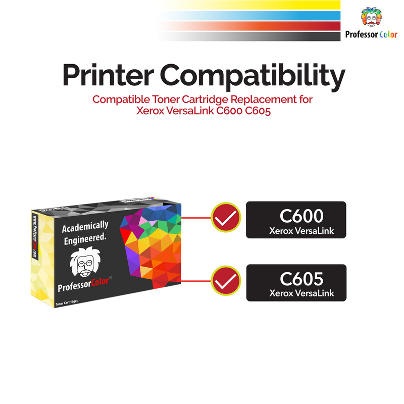 Professor Color Compatible Toner Cartridge Replacement for Xerox VersaLink C600 C605 (106R03903, 106R03900, 106R03901, 106R03902) - Professor Color